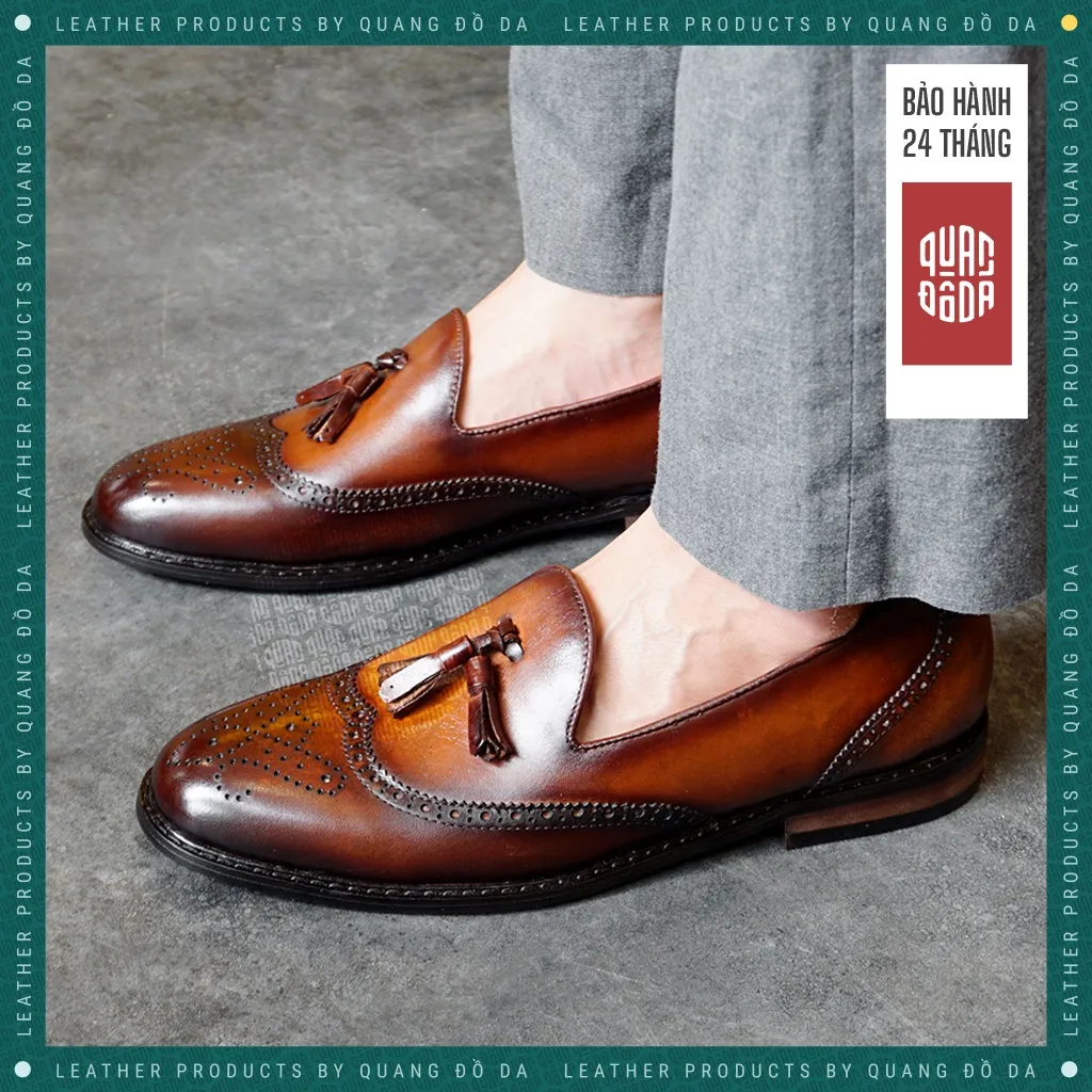 Giày Tassel Loafer Nam Da Thật Đế Gỗ Phíp